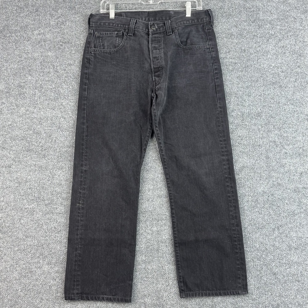 Levis 501 Jeans MENS 34x32 Black Button Fly Straight Leg Denim Cotton Casual